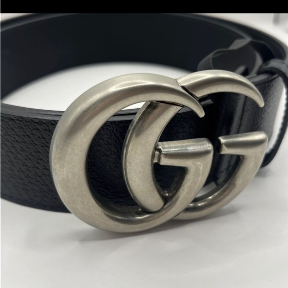 Gucci Black Leather Marmont Belt Silver GG Buckle Size 95/38 - Picture 2 of 9